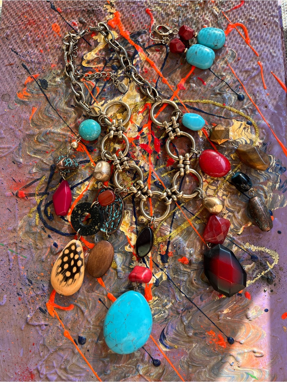 Linea by Dell’Olio Faux Turquoise Boho Beaded Costume Necklace Earrings Set